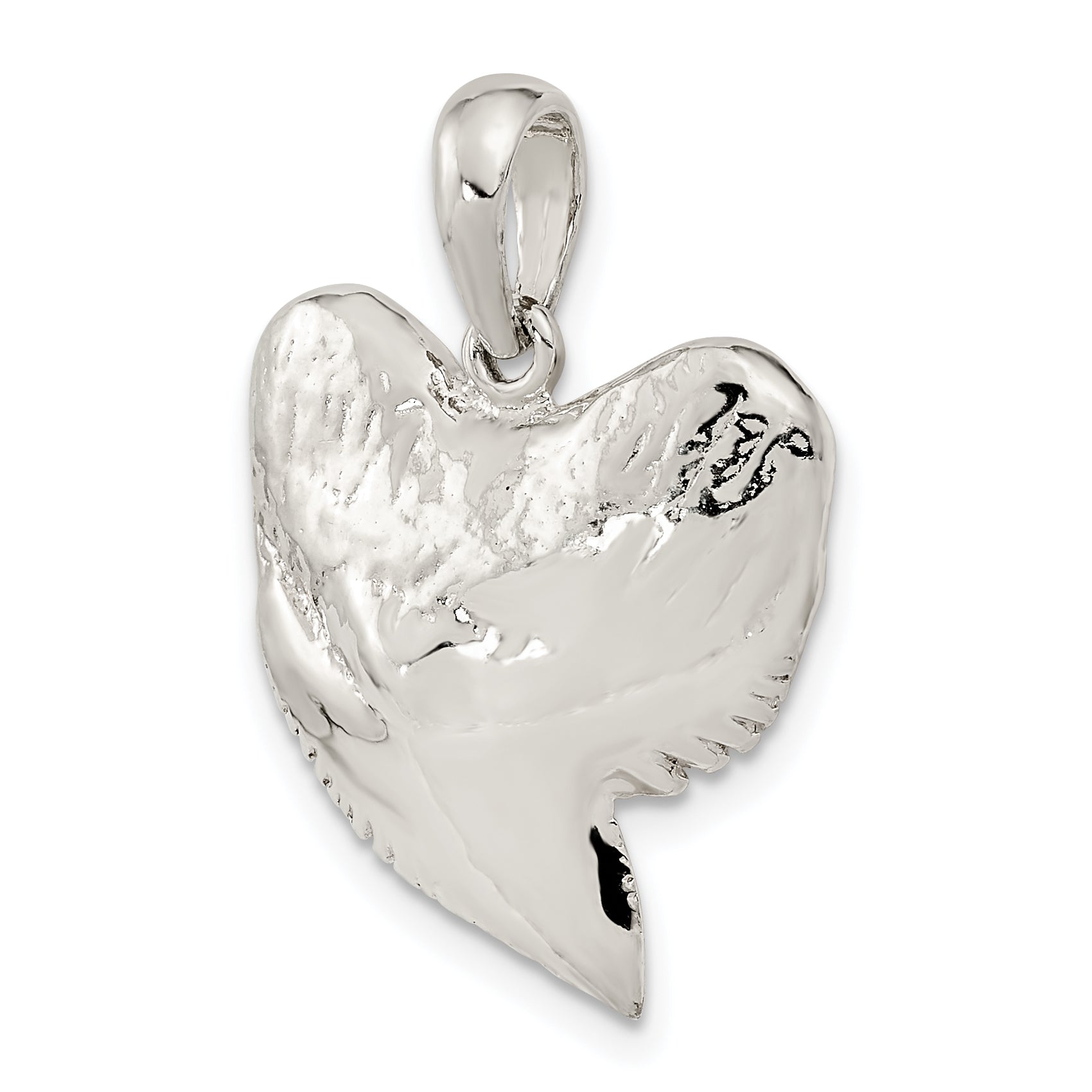 De-Ani Sterling Silver Rhodium-Plated Polished and Textured Shark Tooth Pendant