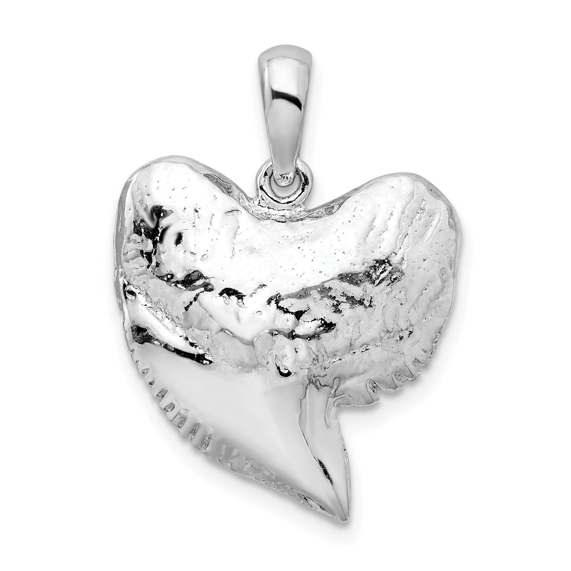 De-Ani Sterling Silver Rhodium-Plated Polished and Textured Shark Tooth Pendant