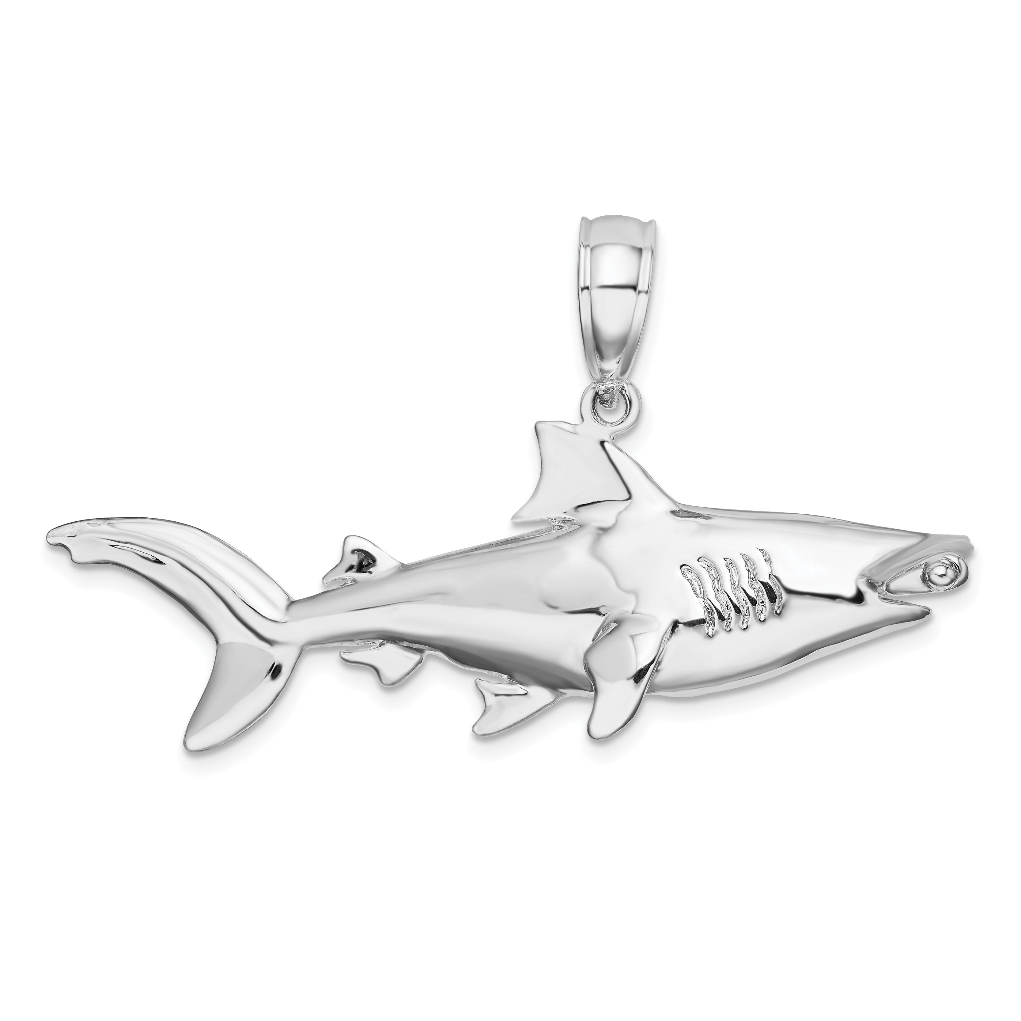 De-Ani Sterling Silver Rhodium-Plated Polished 3D Hammer Head Shark Pendant