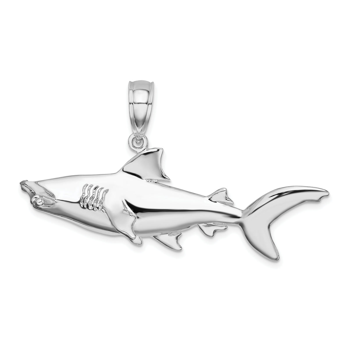 De-Ani Sterling Silver Rhodium-Plated Polished 3D Hammer Head Shark Pendant