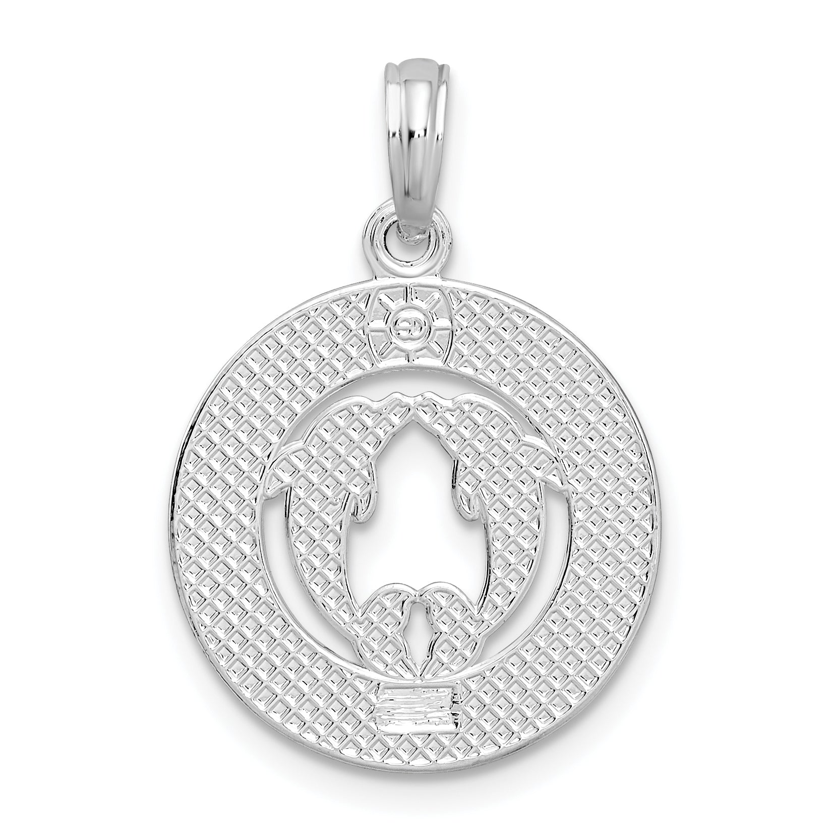 De-Ani Sterling Silver Rhodium-Plated Virginia Beach with Dolphins Circle Pendant