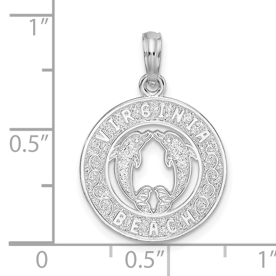 De-Ani Sterling Silver Rhodium-Plated Virginia Beach with Dolphins Circle Pendant