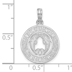 De-Ani Sterling Silver Rhodium-Plated Virginia Beach with Dolphins Circle Pendant