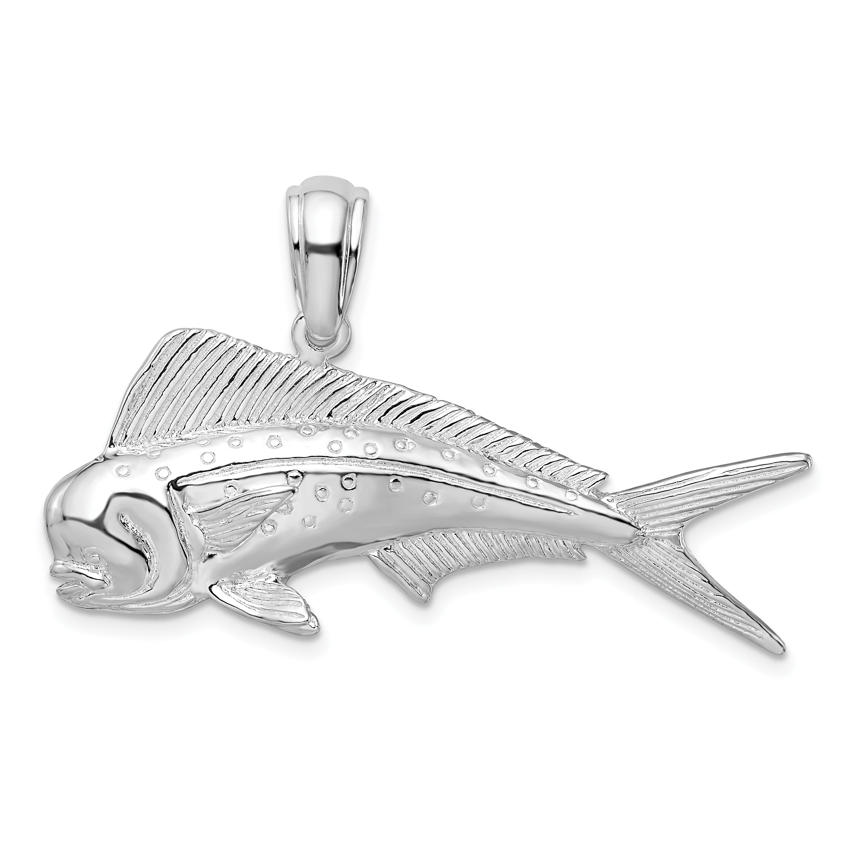 De-Ani Sterling Silver Rhodium-Plated Polished Mahi-Mahi Fish Pendant