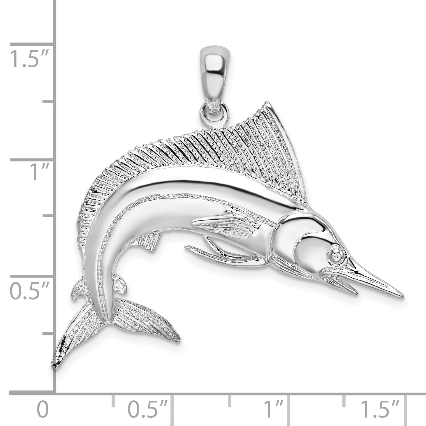 De-Ani Sterling Silver Rhodium-Plated Polished and Satin Striped Marlin Pendant