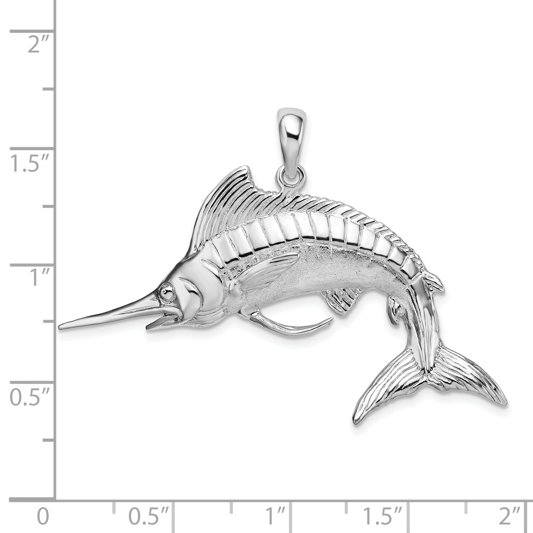 De-Ani Sterling Silver Rhodium-Plated Polished and Satin 3D White Marlin Pendant