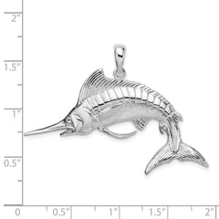 De-Ani Sterling Silver Rhodium-Plated Polished and Satin 3D White Marlin Pendant