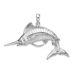 De-Ani Sterling Silver Rhodium-Plated Polished and Satin 3D White Marlin Pendant