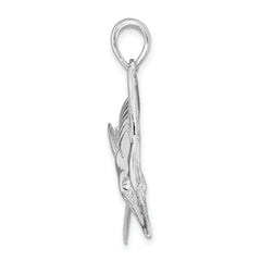 De-Ani Sterling Silver Rhodium-Plated Polished and Satin Blue Marlin Pendant