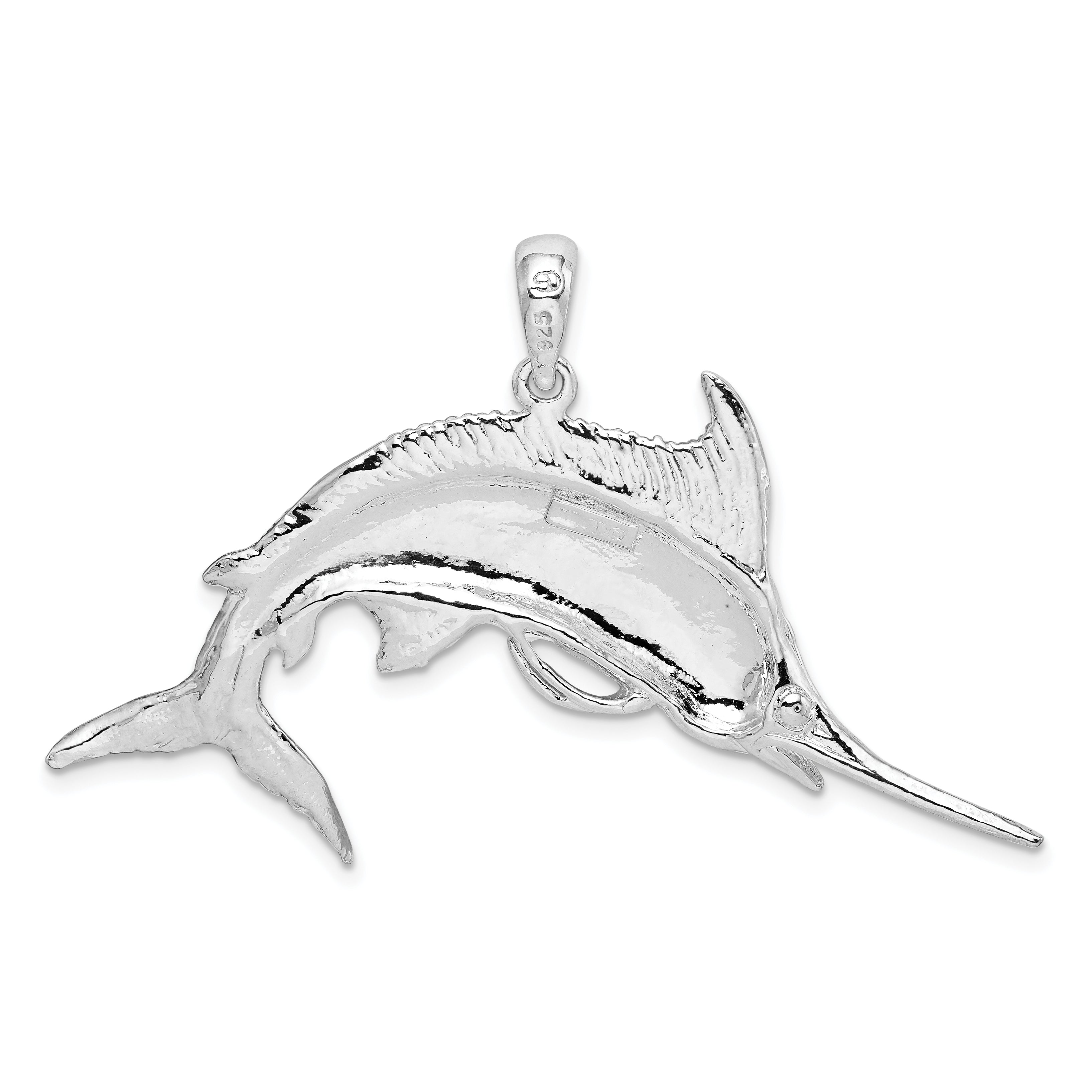 De-Ani Sterling Silver Rhodium-Plated Polished and Satin Blue Marlin Pendant