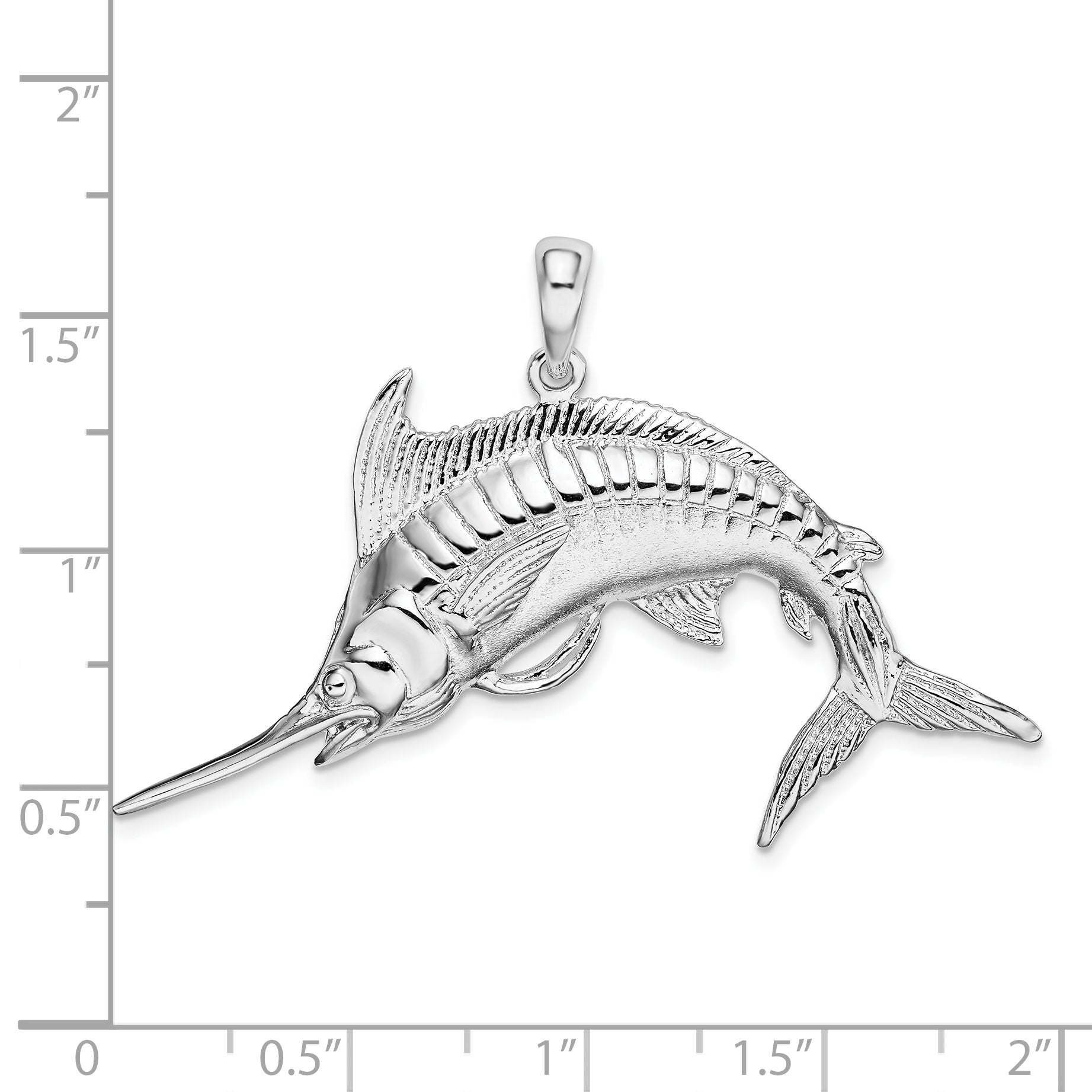 De-Ani Sterling Silver Rhodium-Plated Polished and Satin Blue Marlin Pendant