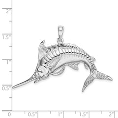 De-Ani Sterling Silver Rhodium-Plated Polished and Satin Blue Marlin Pendant