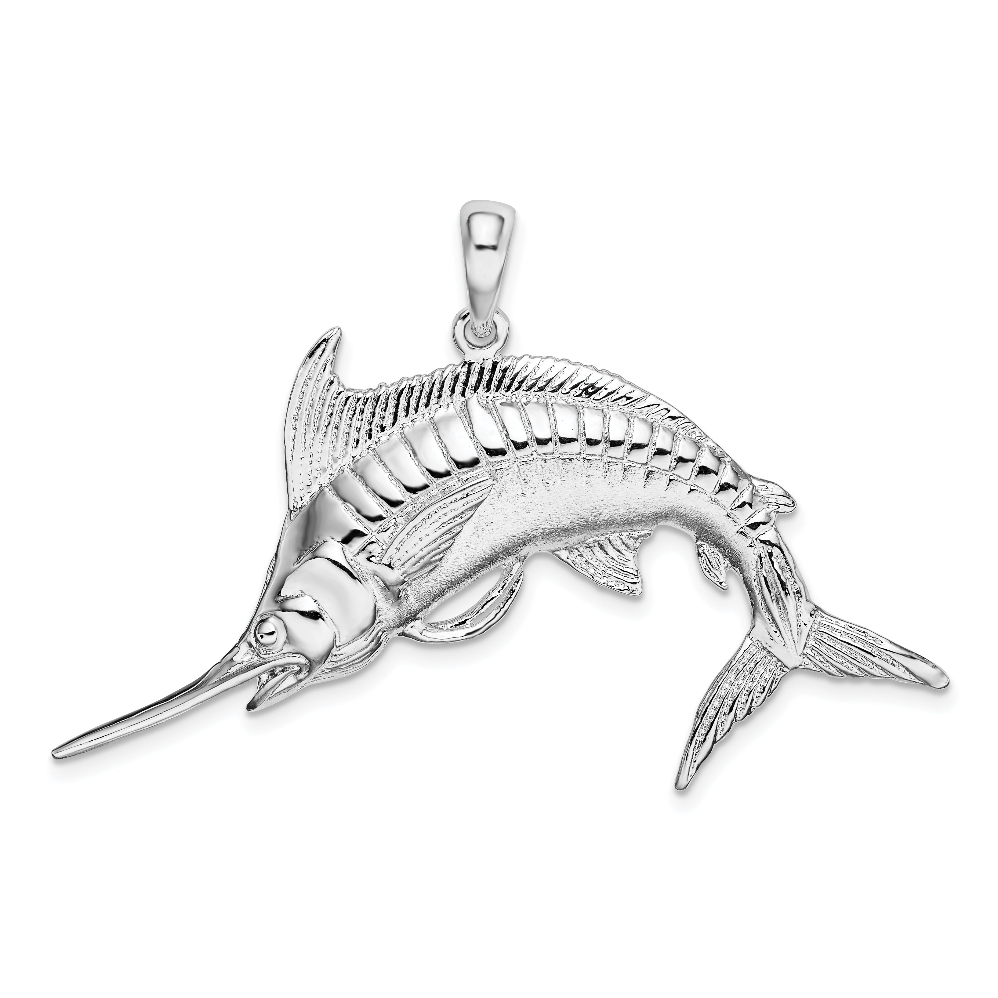 De-Ani Sterling Silver Rhodium-Plated Polished and Satin Blue Marlin Pendant