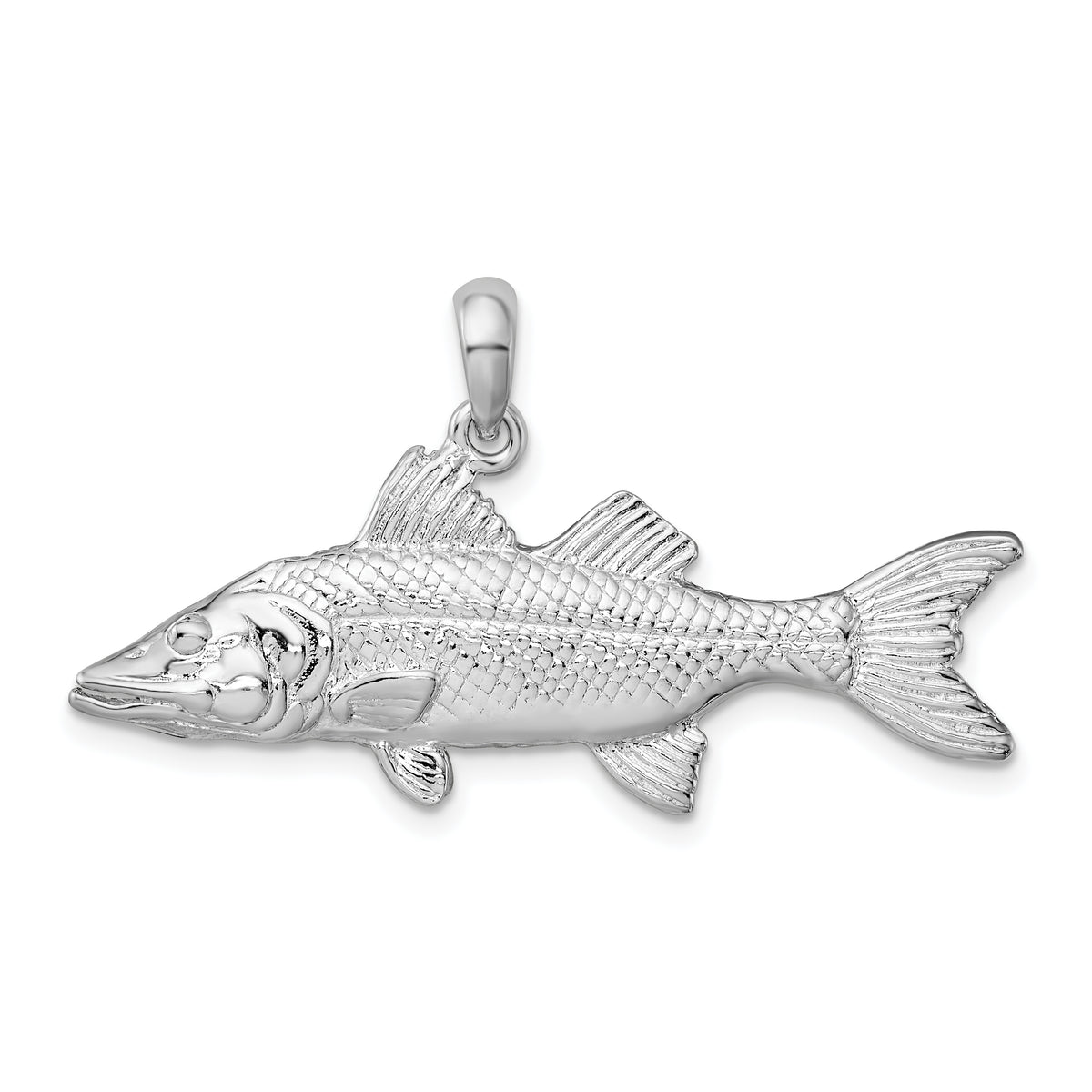 De-Ani Sterling Silver Rhodium-Plated Polished 3D Snook Fish Pendant