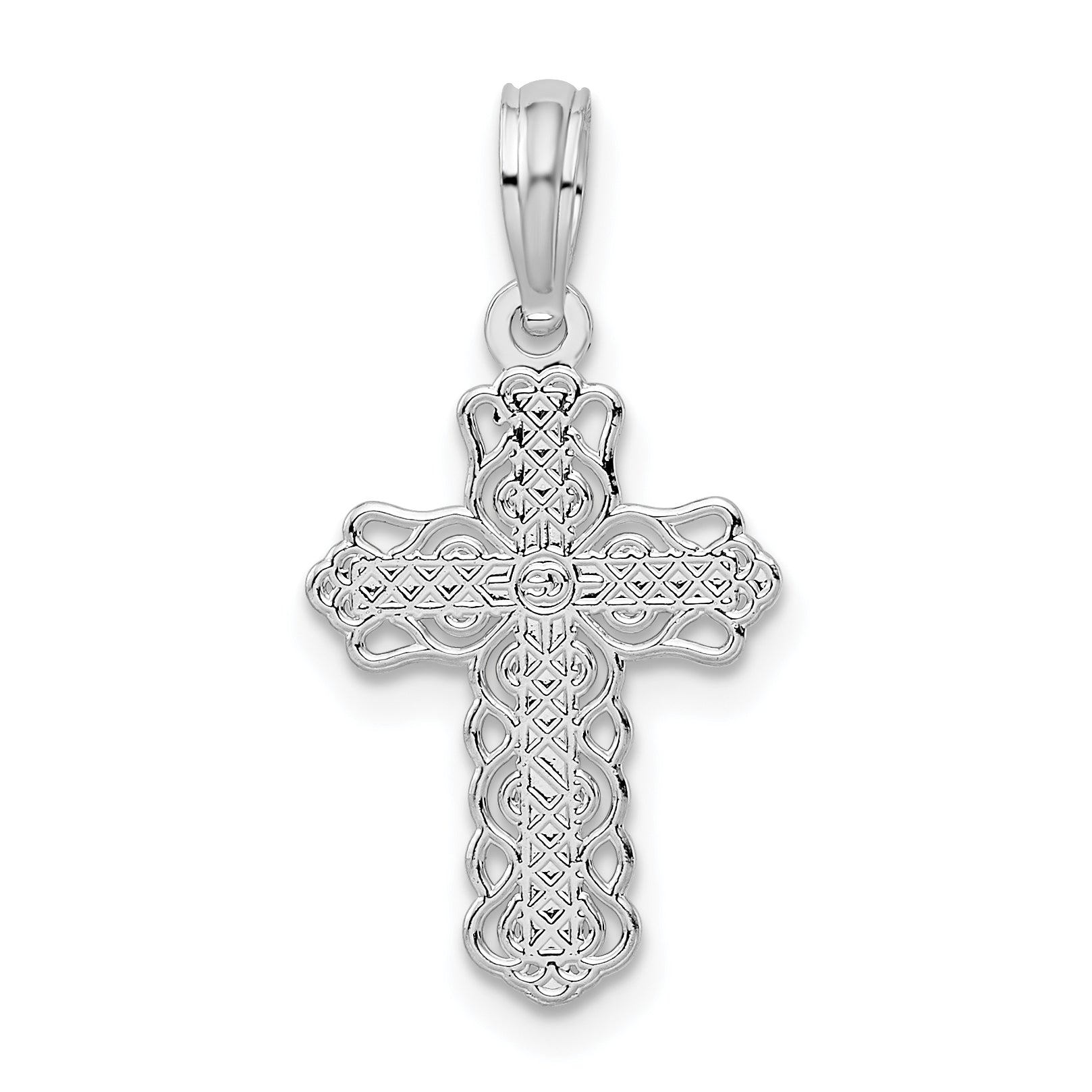 De-Ani Sterling Silver Polished Lace Trim Cross Pendant