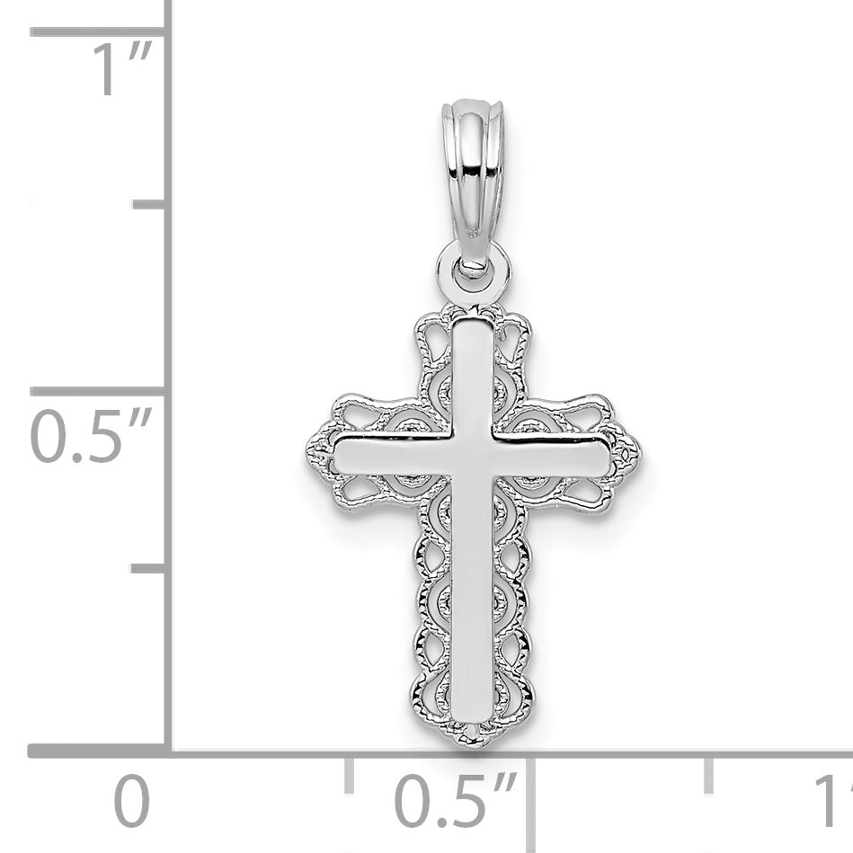 De-Ani Sterling Silver Polished Lace Trim Cross Pendant