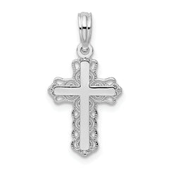 De-Ani Sterling Silver Polished Lace Trim Cross Pendant