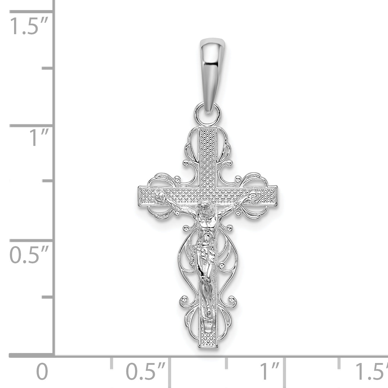 De-Ani Sterling Silver Rhodium-Plated Polished Lace Trim Crucifix Pendant