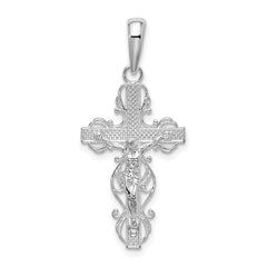 De-Ani Sterling Silver Rhodium-Plated Polished Lace Trim Crucifix Pendant