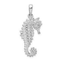 De-Ani Sterling Silver Rhodium-Plated Polished 3D Sea Horse Pendant