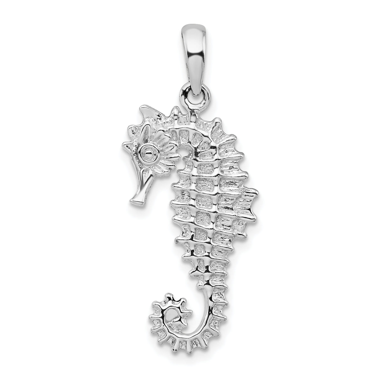 De-Ani Sterling Silver Rhodium-Plated Polished 3D Sea Horse Pendant