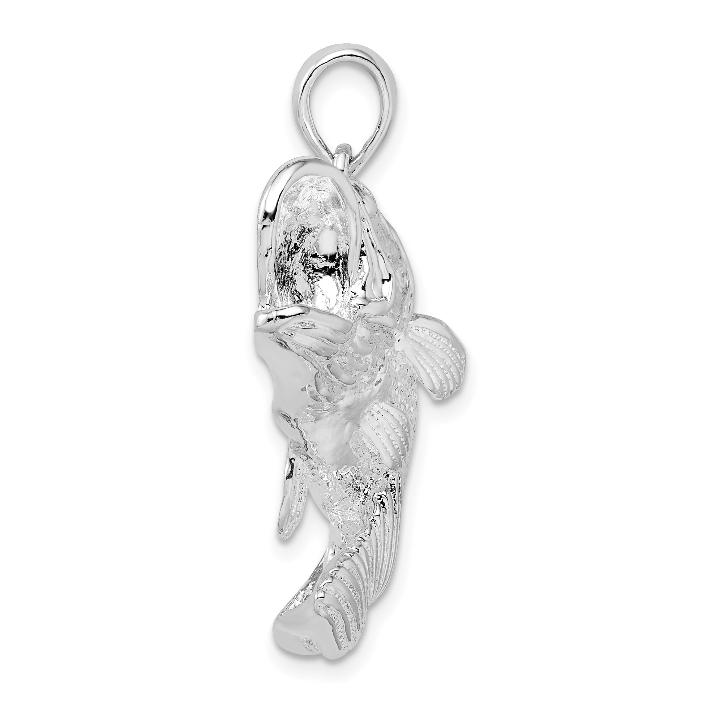 De-Ani Sterling Silver Rhodium-Plated Jumping Bass Fish Pendant