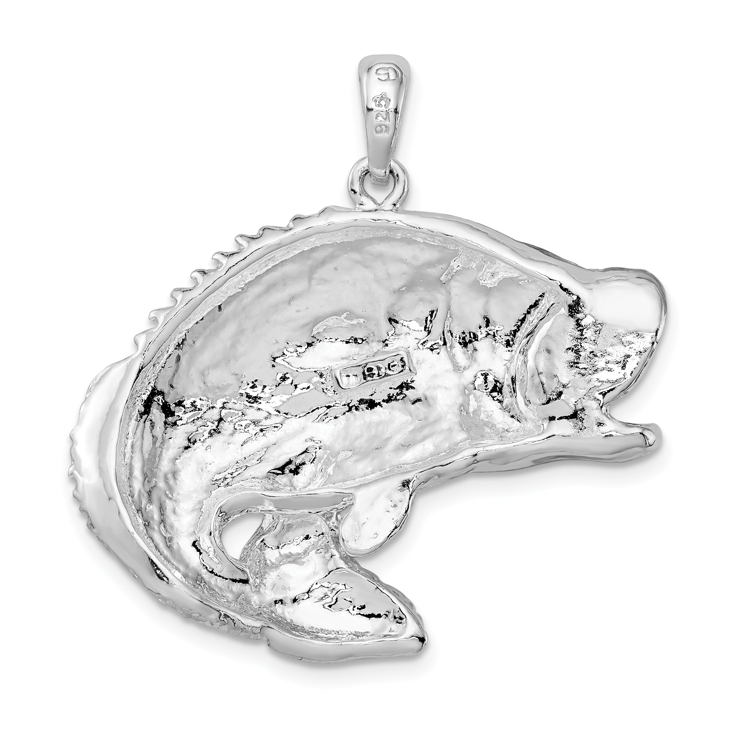 De-Ani Sterling Silver Rhodium-Plated Jumping Bass Fish Pendant