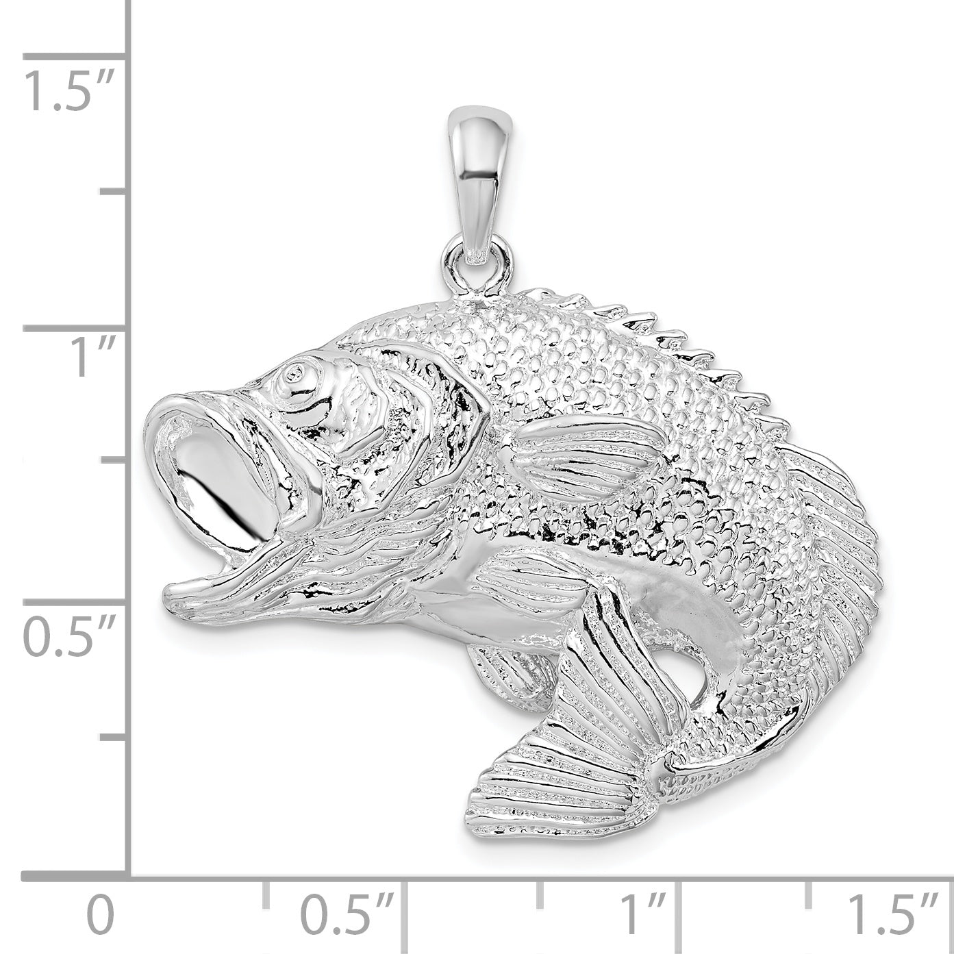 De-Ani Sterling Silver Rhodium-Plated Jumping Bass Fish Pendant