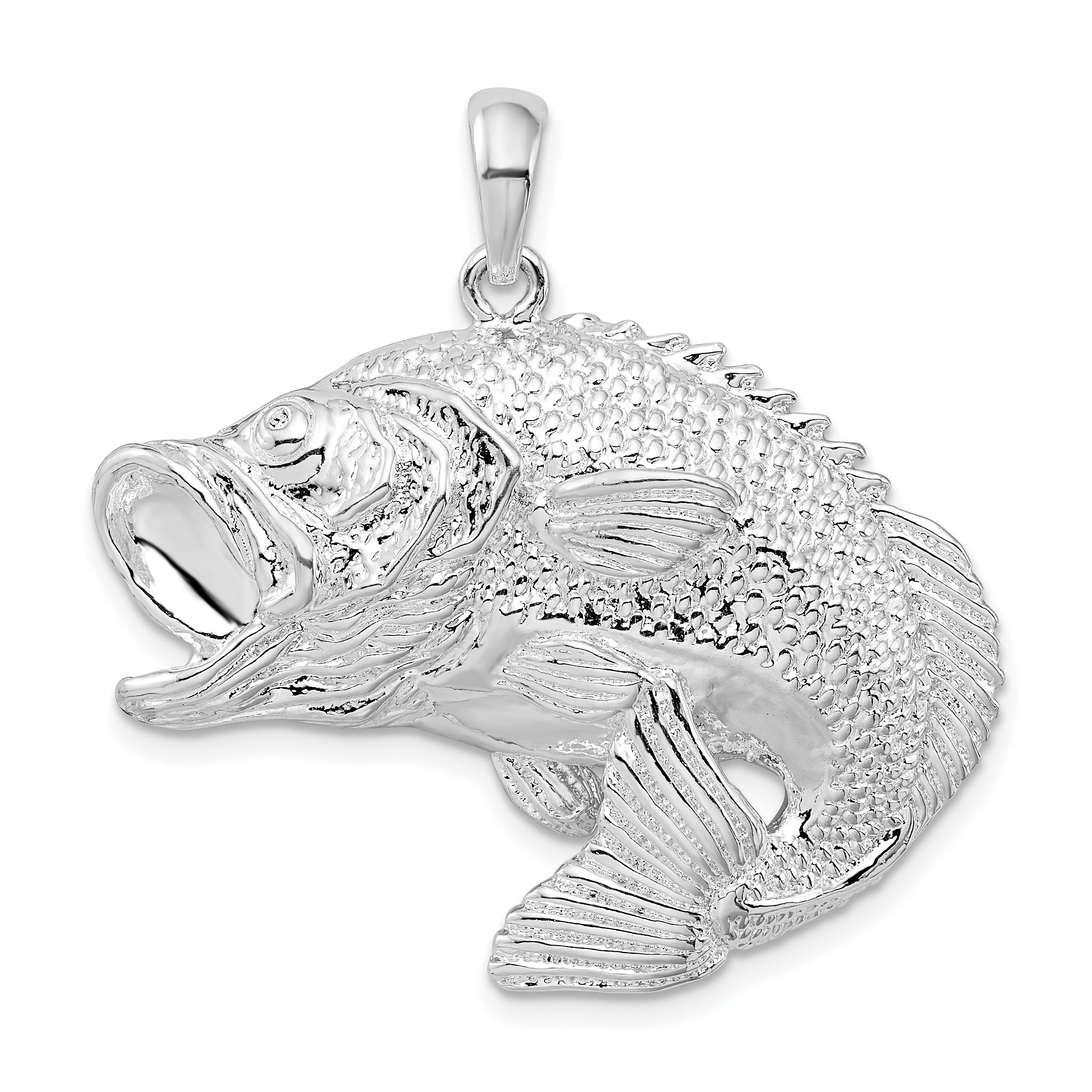 De-Ani Sterling Silver Rhodium-Plated Jumping Bass Fish Pendant