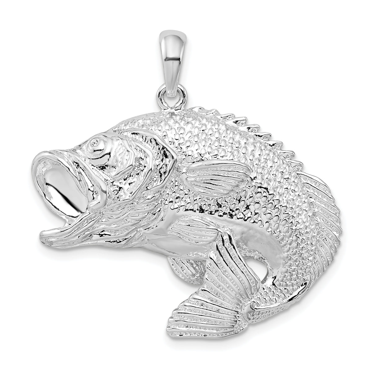 De-Ani Sterling Silver Rhodium-Plated Jumping Bass Fish Pendant