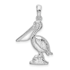 De-Ani Sterling Silver Rhodium-Plated Large 3D Standing Pelican Pendant