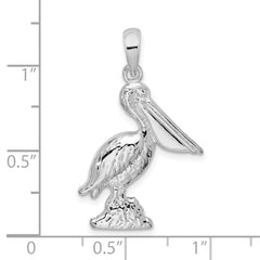 De-Ani Sterling Silver Rhodium-Plated Large 3D Standing Pelican Pendant