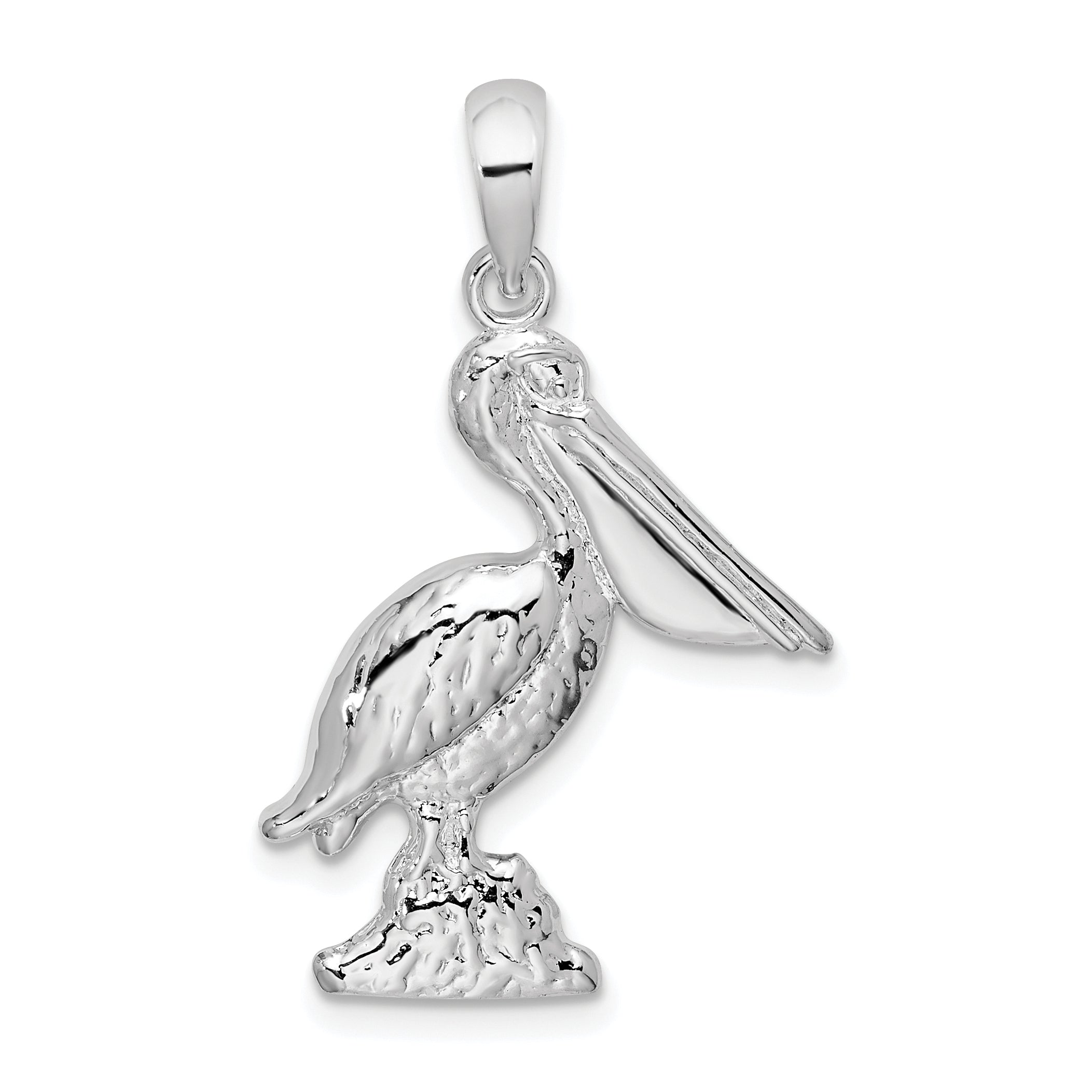 De-Ani Sterling Silver Rhodium-Plated Large 3D Standing Pelican Pendant