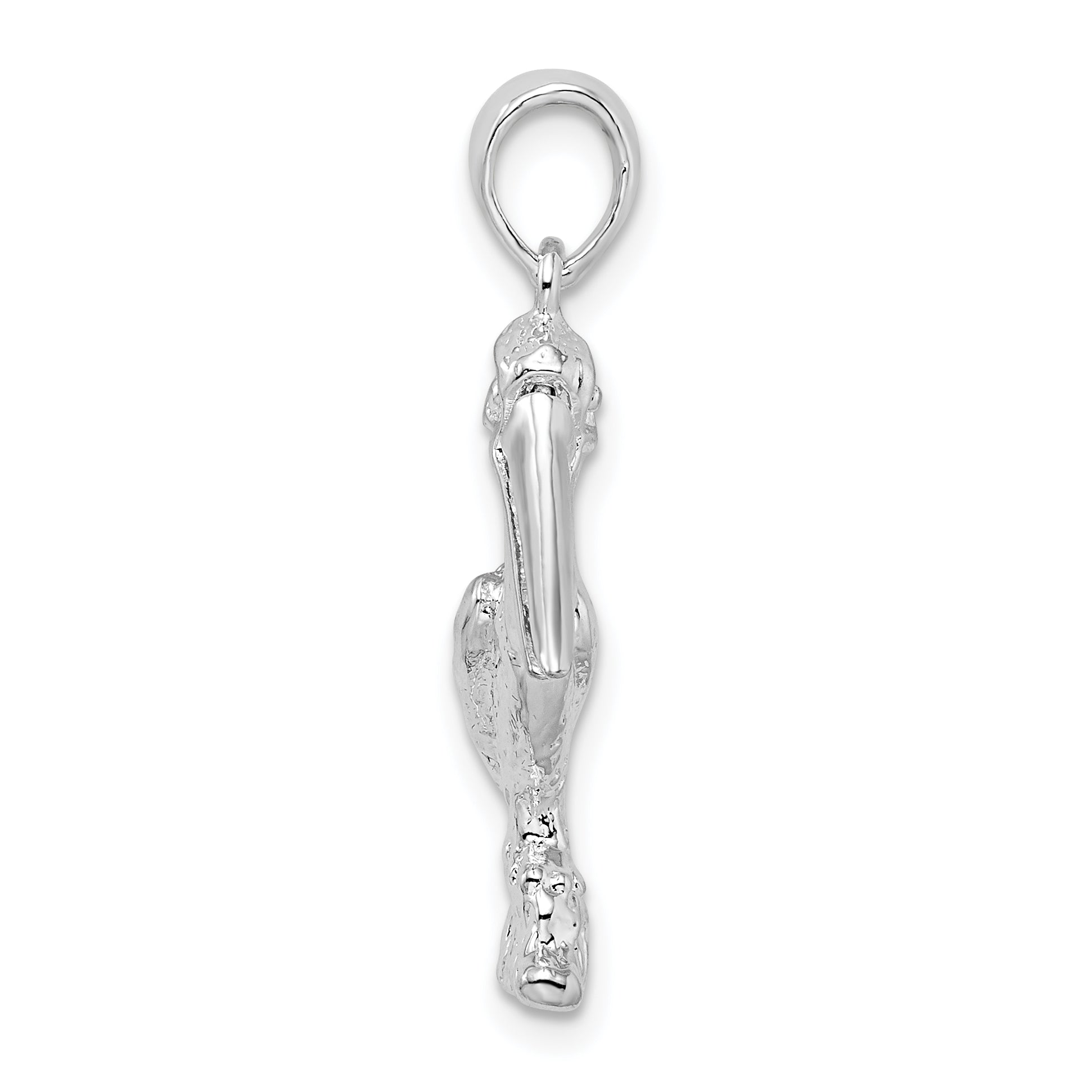 De-Ani Sterling Silver Rhodium-Plated 3D Standing Moveable Mouth Pelican Pendant