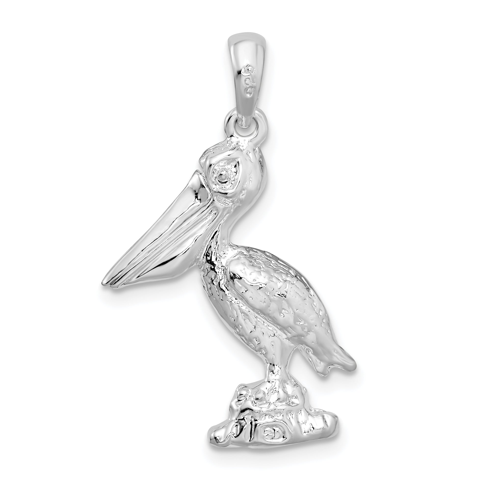 De-Ani Sterling Silver Rhodium-Plated 3D Standing Moveable Mouth Pelican Pendant