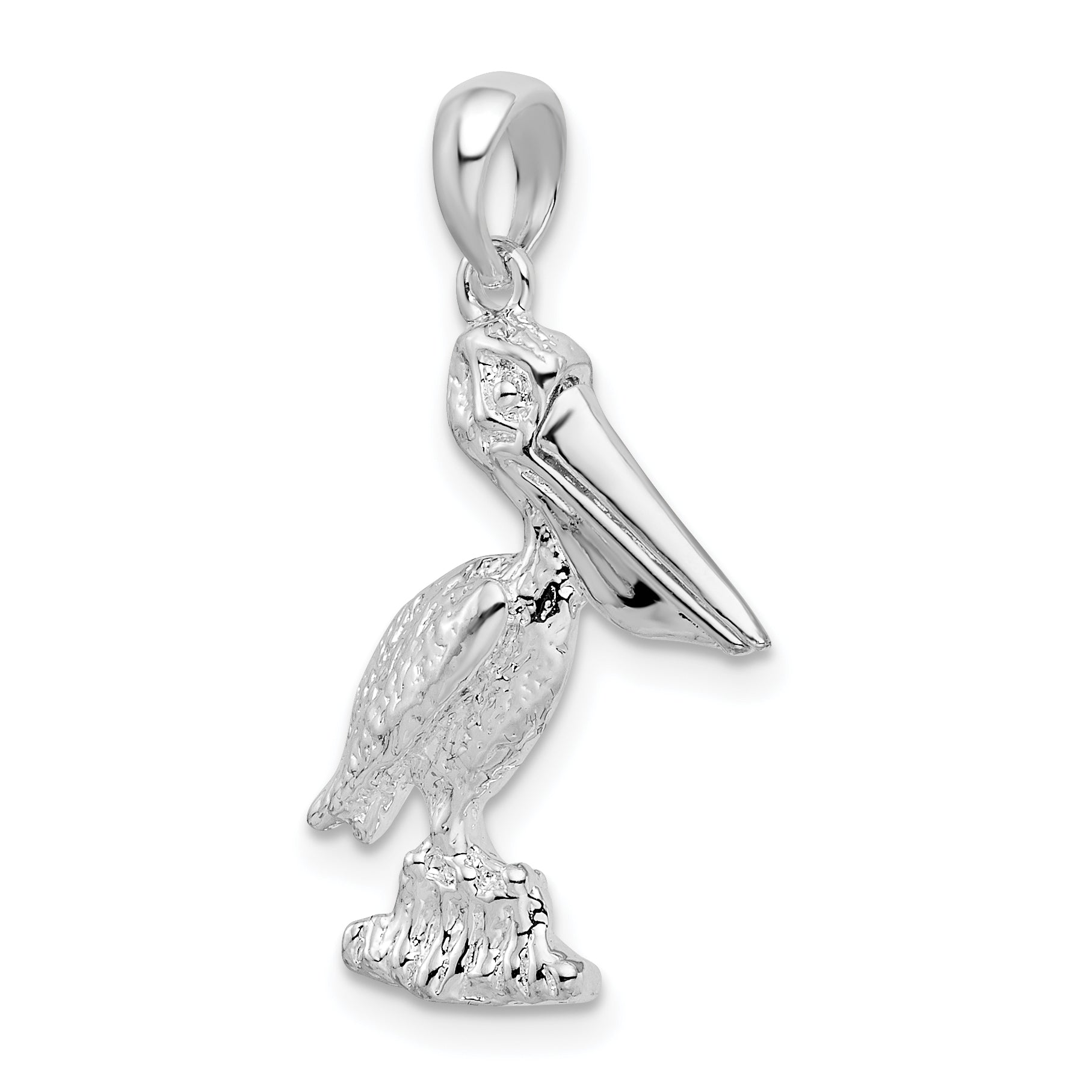 De-Ani Sterling Silver Rhodium-Plated 3D Standing Moveable Mouth Pelican Pendant