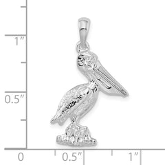 De-Ani Sterling Silver Rhodium-Plated 3D Standing Moveable Mouth Pelican Pendant