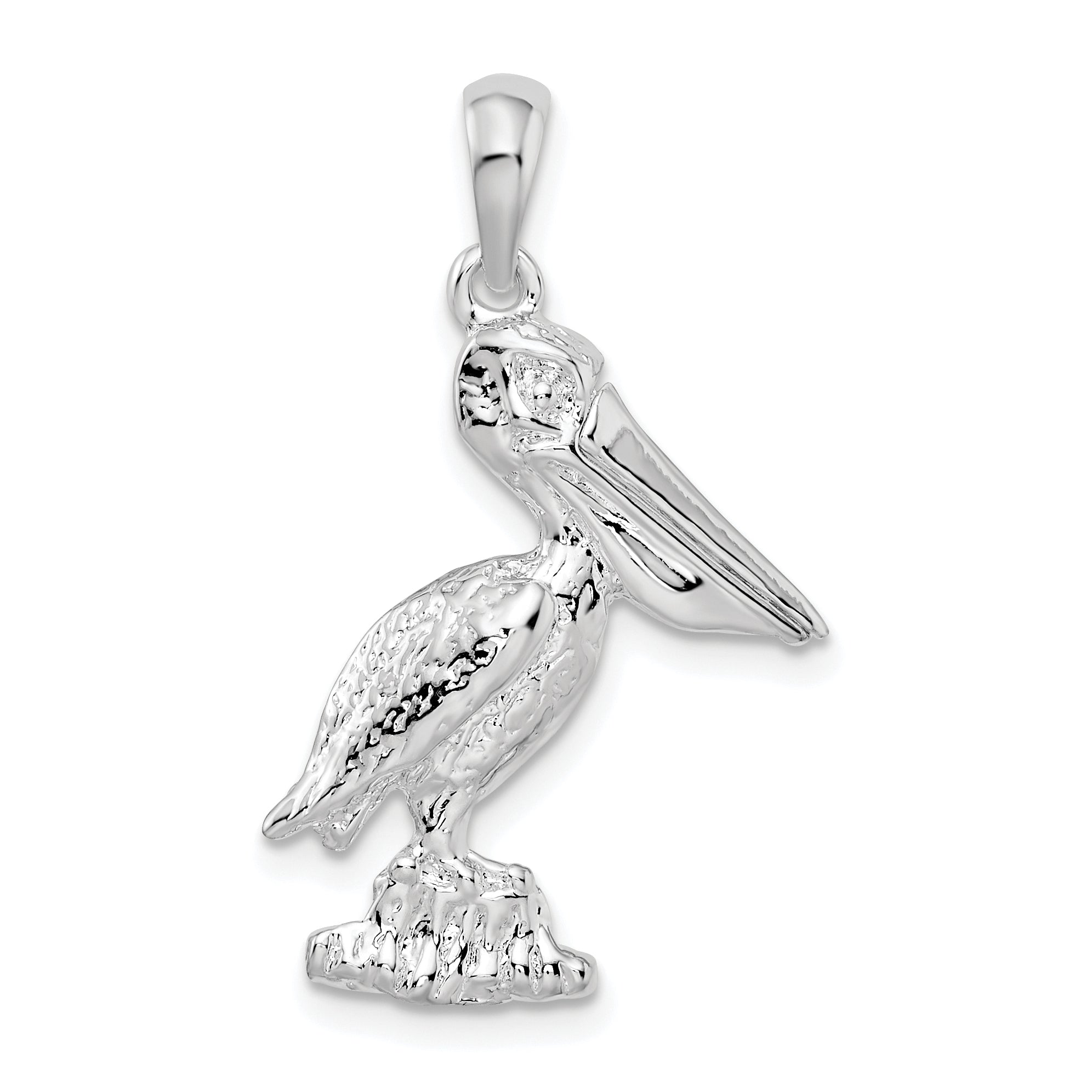 De-Ani Sterling Silver Rhodium-Plated 3D Standing Moveable Mouth Pelican Pendant