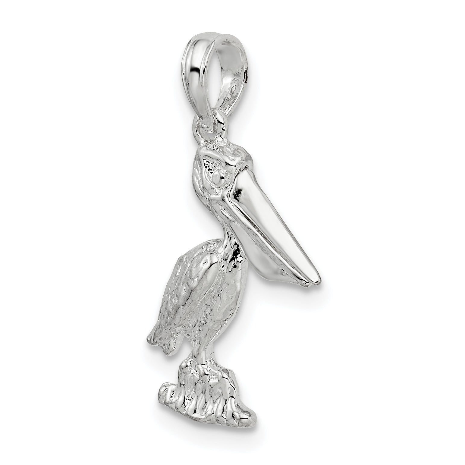 De-Ani Sterling Silver Small 3D Standing Moveable Mouth Pelican Pendant