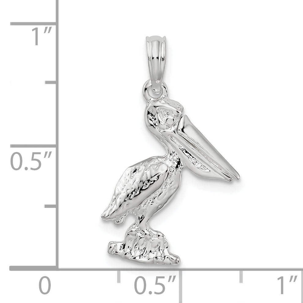 De-Ani Sterling Silver Small 3D Standing Moveable Mouth Pelican Pendant