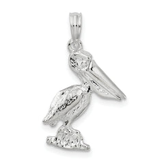 De-Ani Sterling Silver Small 3D Standing Moveable Mouth Pelican Pendant