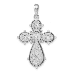 De-Ani Sterling Silver Rhodium-Plated Scroll Diamond-Cut Rounded Cross Pendant