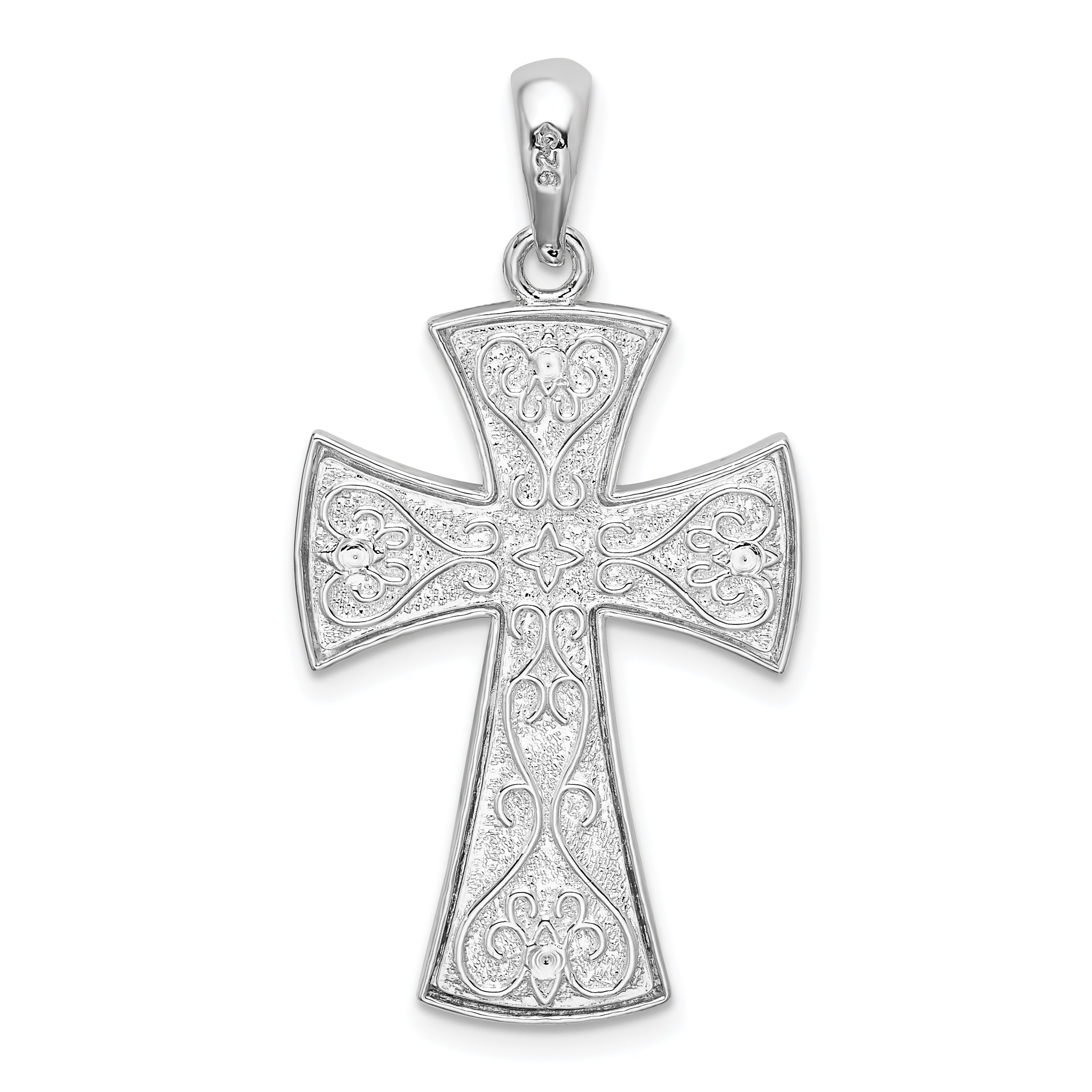 De-Ani Sterling Silver Rhodium-Plated Fancy Heart Design Cross Pendant