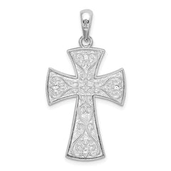 De-Ani Sterling Silver Rhodium-Plated Fancy Heart Design Cross Pendant