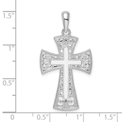 De-Ani Sterling Silver Rhodium-Plated Fancy Heart Design Cross Pendant