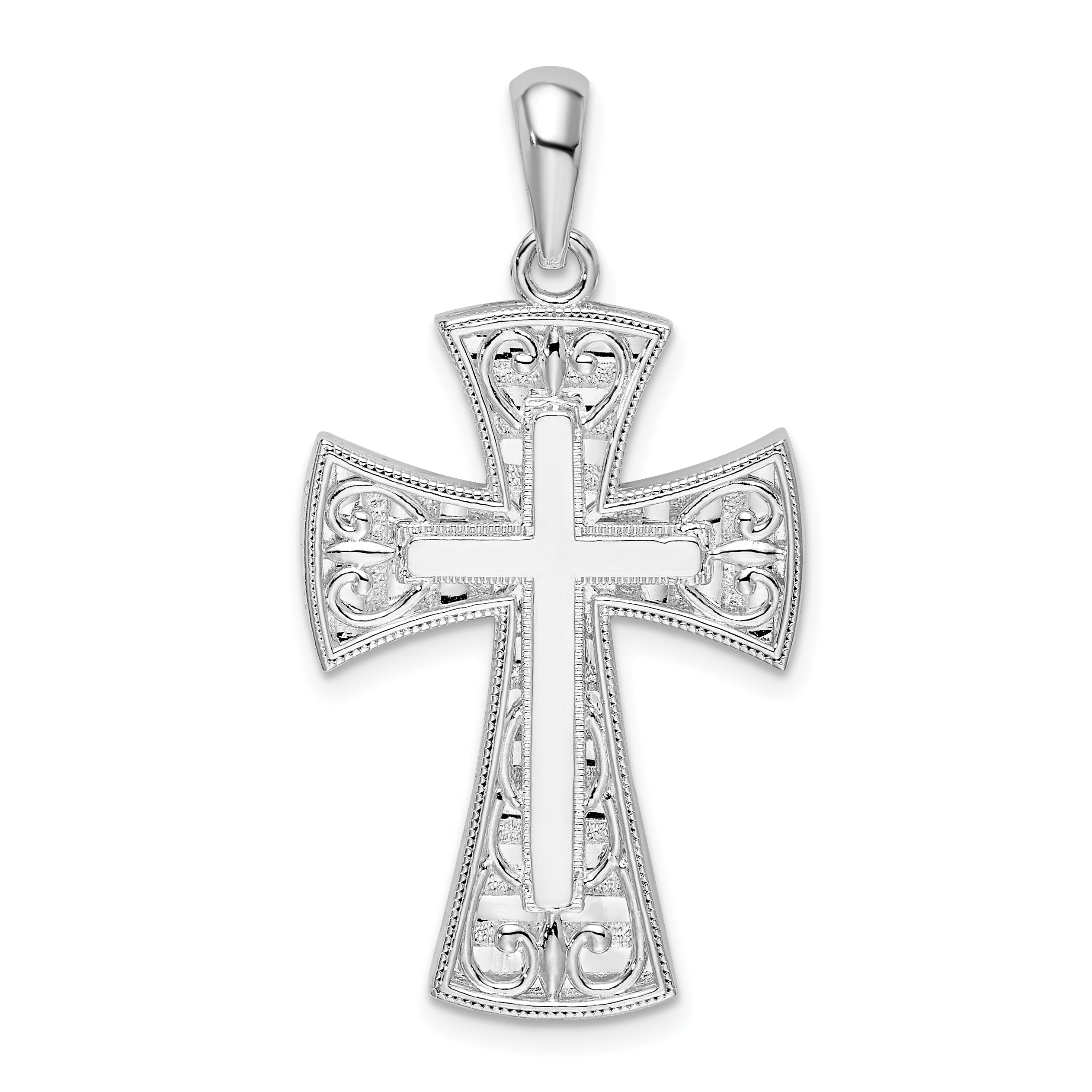 De-Ani Sterling Silver Rhodium-Plated Fancy Heart Design Cross Pendant