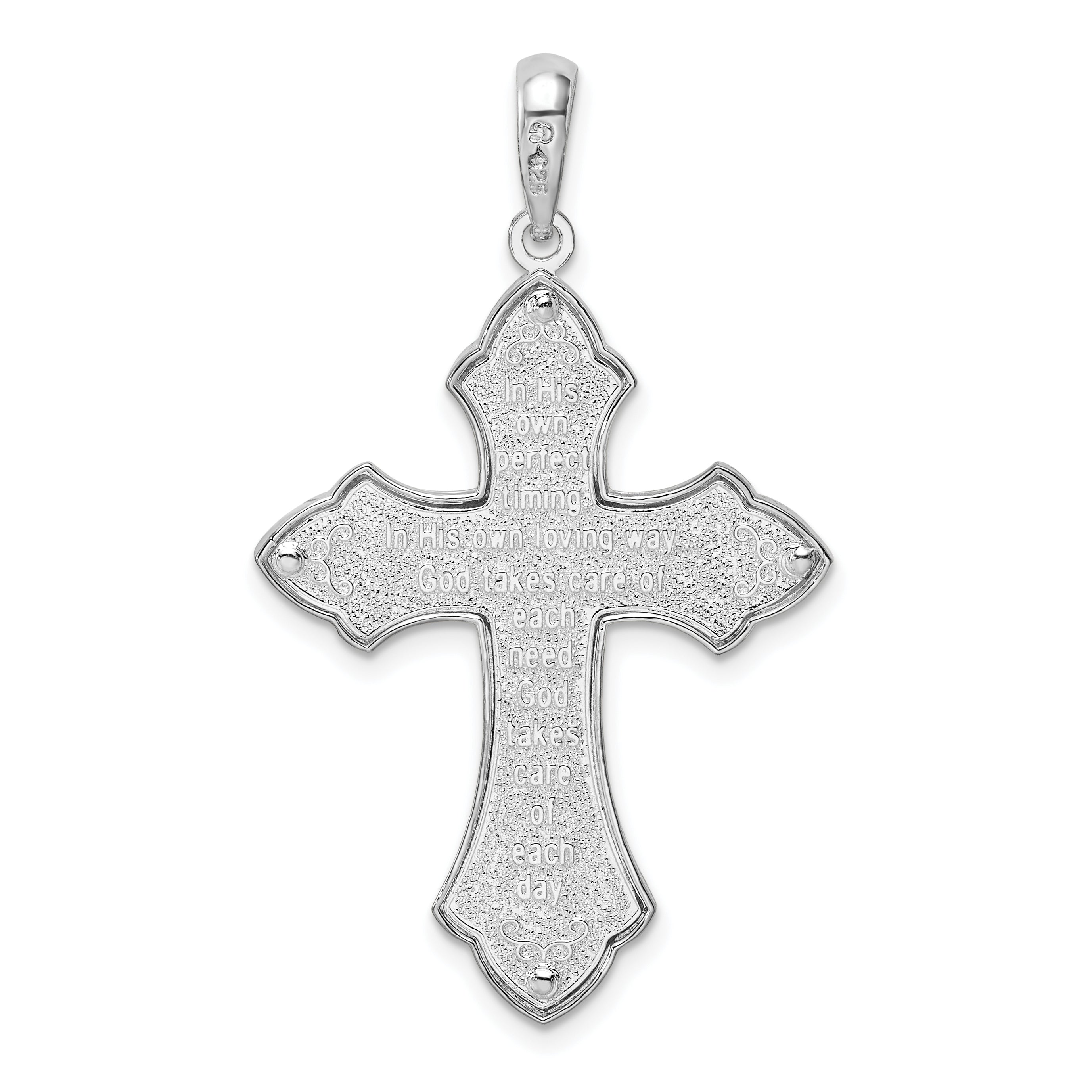 De-Ani Sterling Silver Rhodium-Plated Fleur de Lis with Poem on Reverse Cross Pendant