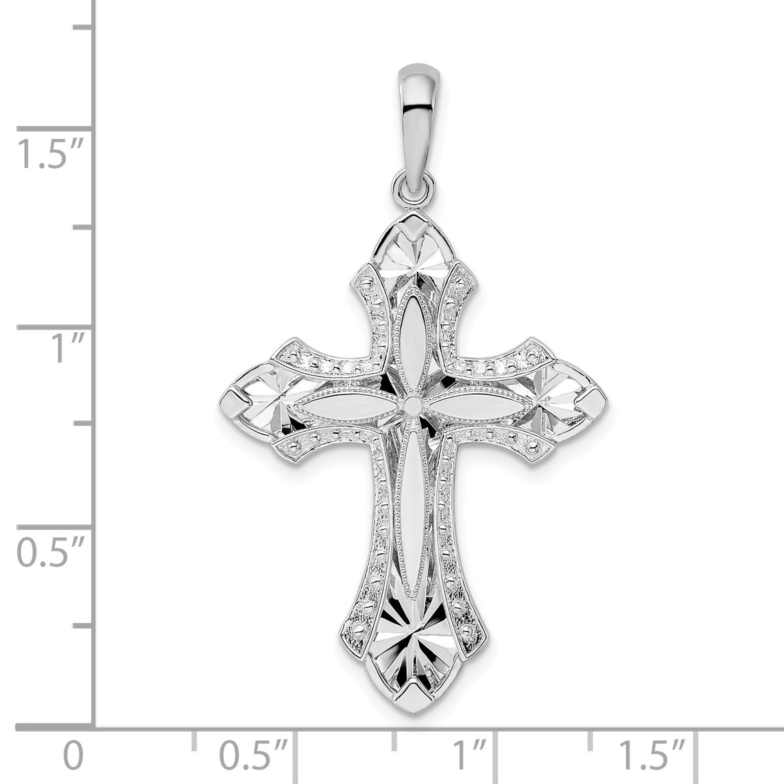 De-Ani Sterling Silver Rhodium-Plated Fleur de Lis with Poem on Reverse Cross Pendant