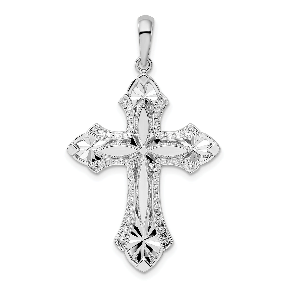 De-Ani Sterling Silver Rhodium-Plated Fleur de Lis with Poem on Reverse Cross Pendant