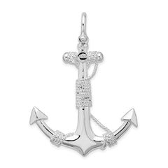 De-Ani Sterling Silver Rhodium-Plated Polished Anchor with Rope Pendant